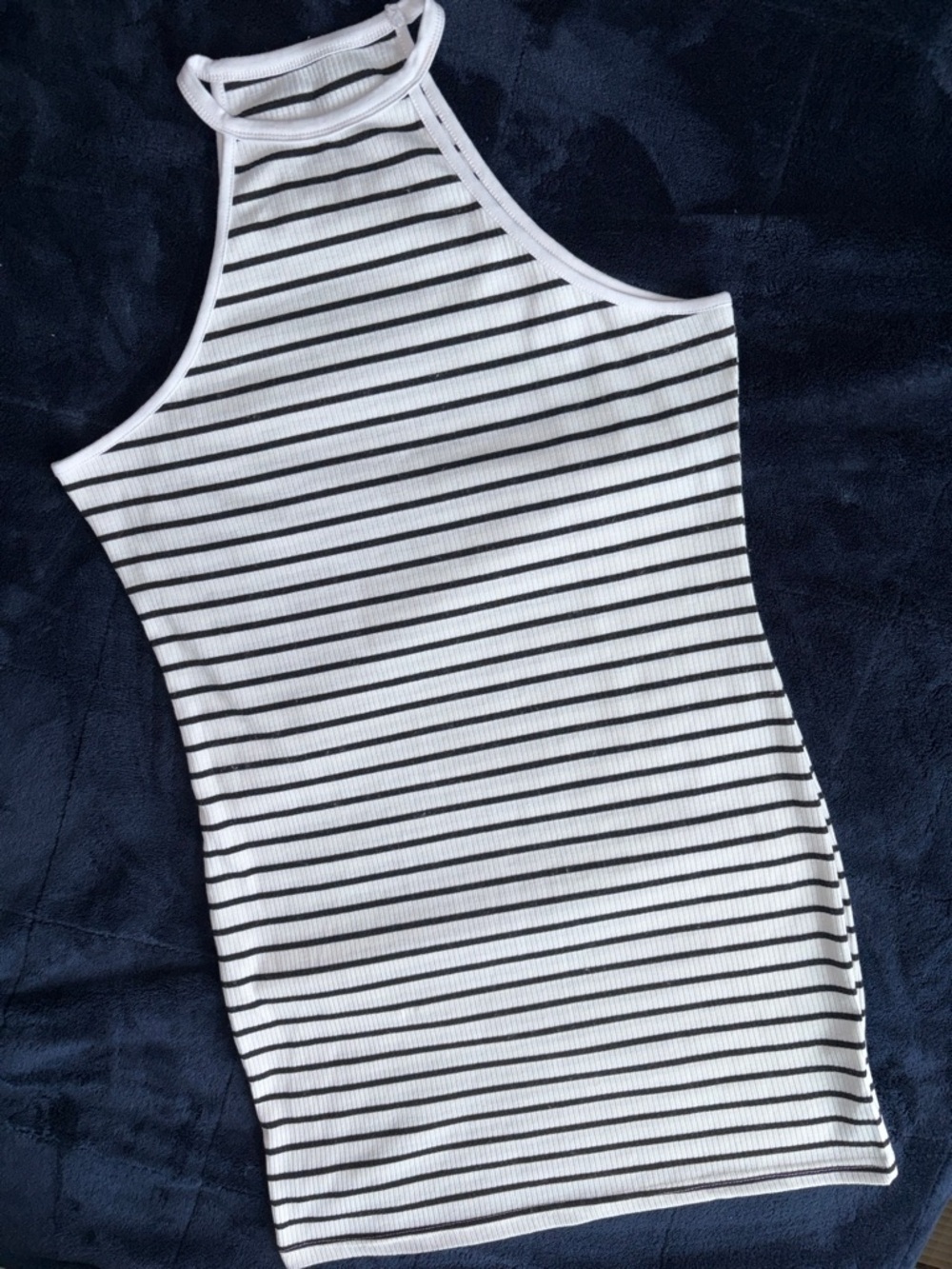 SHEIN White and Black Striped Halter Mini Dress